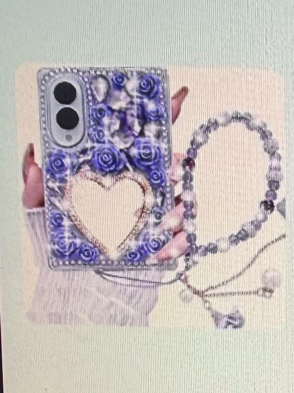 Stylish Purple Rose Heart Phone Case with Matching Strap